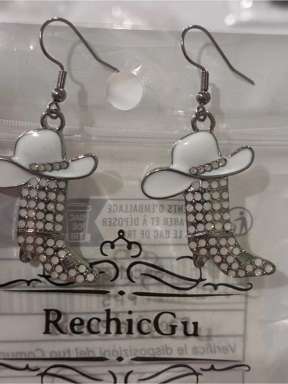 White Cowboy Boot and Hat Drop Earrings